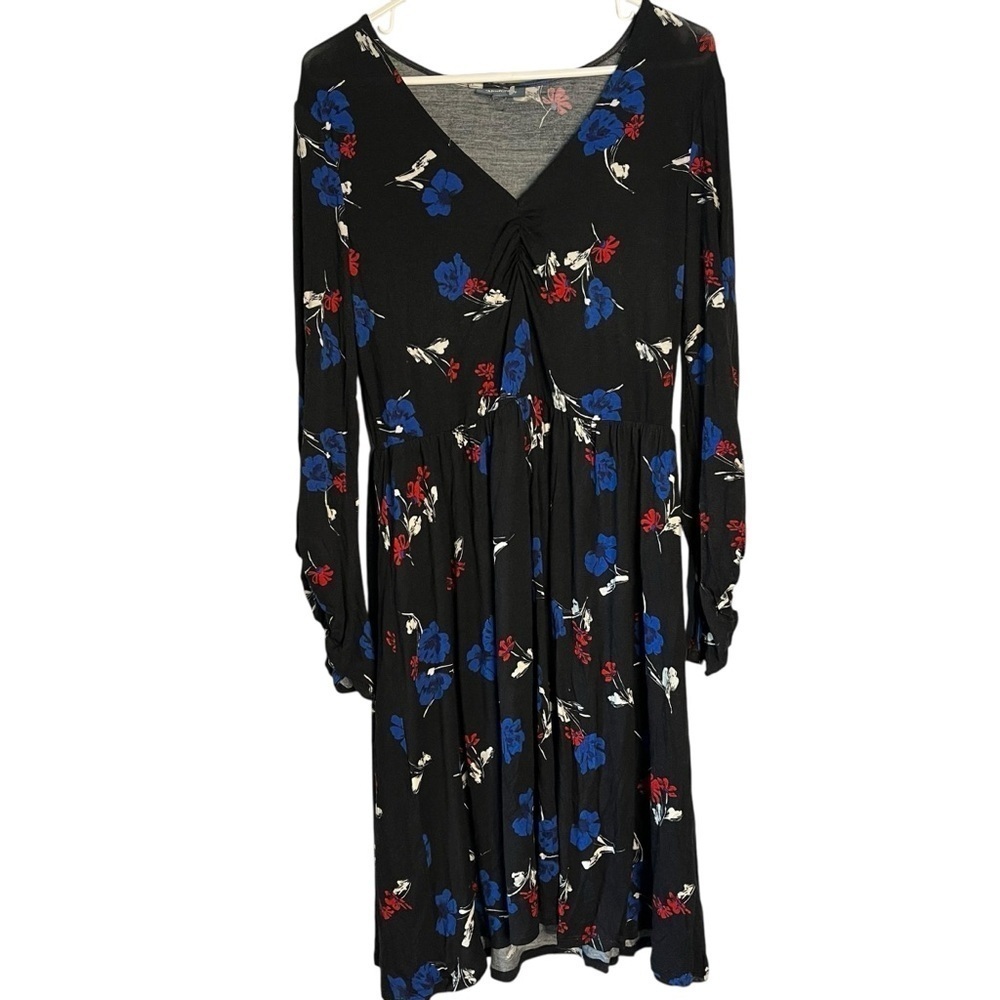Modcloth Floral Fit And Flare Dress Womens Large Black Jersey Vneck